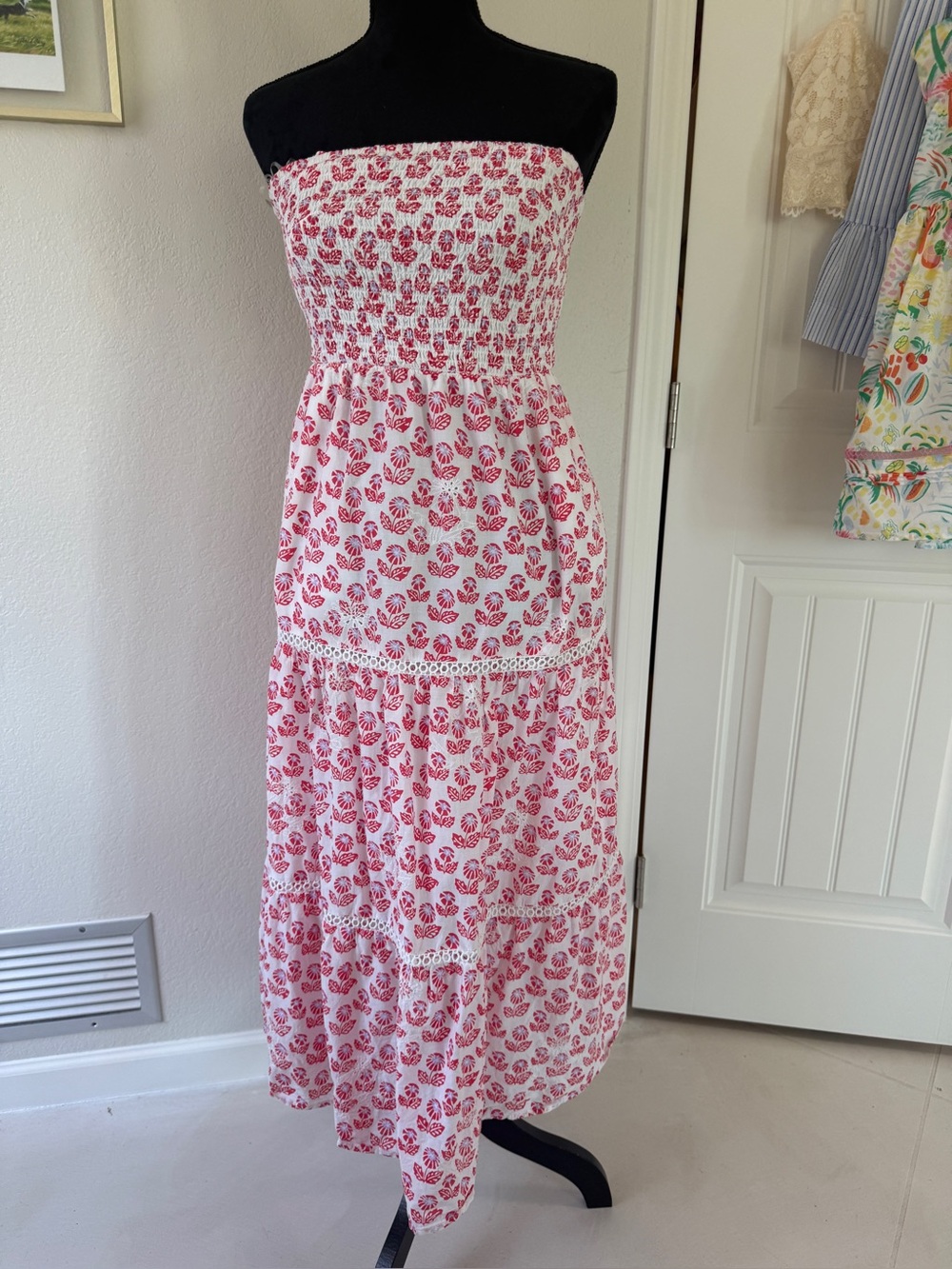 Target Strapless White Dress with Pink Floral Print